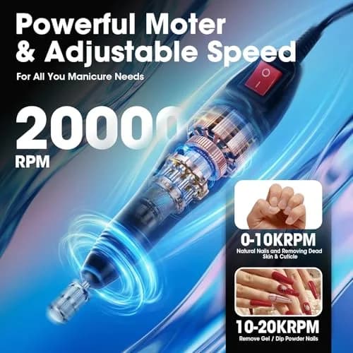 LAVAED Professional Electric Nail Drill Machine Kit 20000 RPM (Grey-White) | Low Noise Vibration with Drill Bits & Sanding Bands thumbnail 3