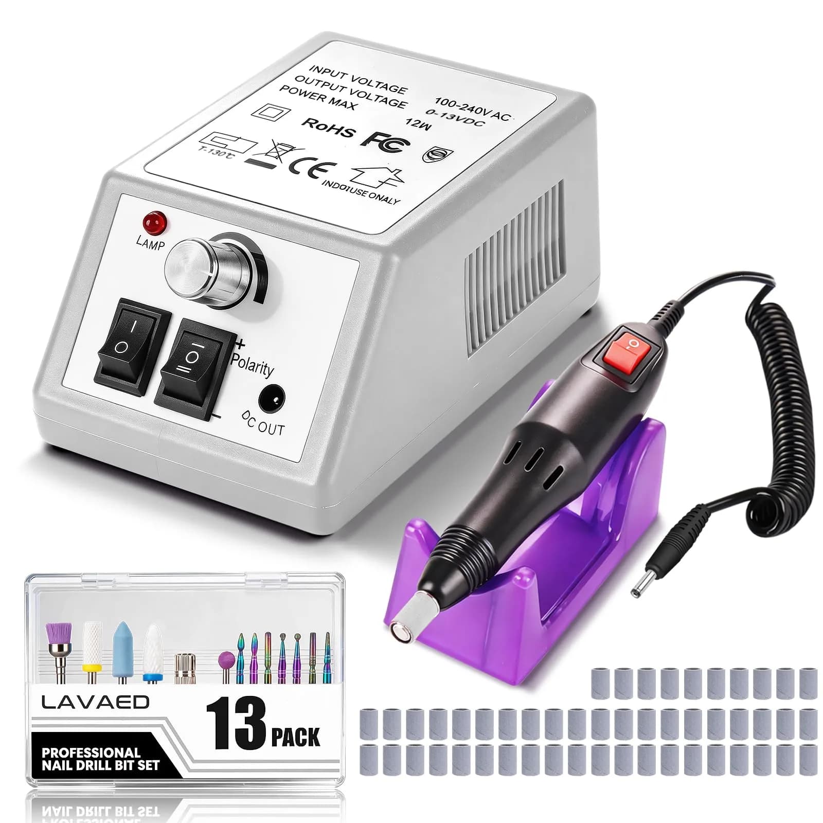 LAVAED Professional Nail Drill Electric Nail File Kit, Pink-Pink 20,000 RPM | Salon-Grade Manicure & Pedicure Tool — Grey-White