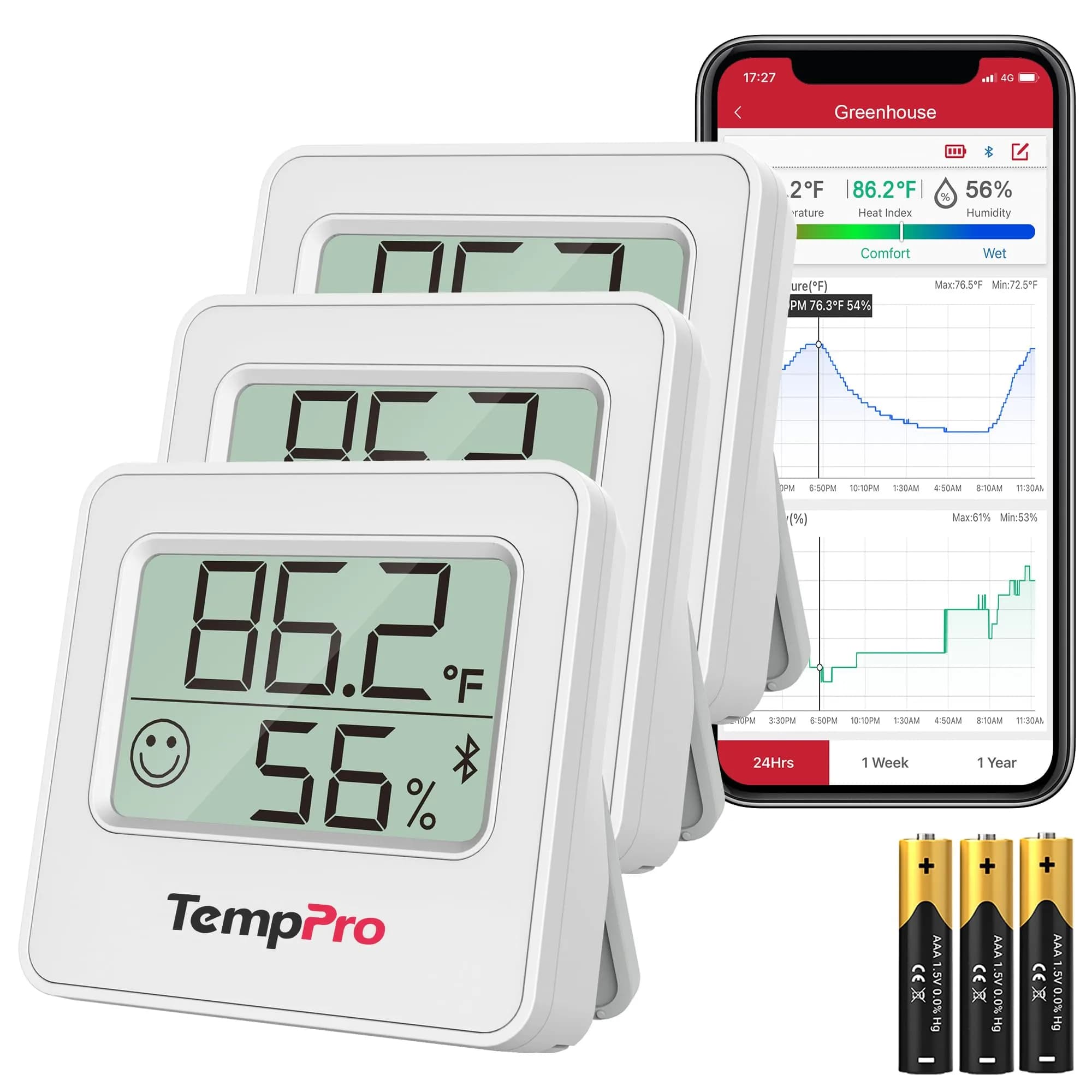 TempPro TempAir Digital Hygrometer & Thermometer 3 Pack | Indoor & Outdoor Monitoring — Bluetooth Thermometer