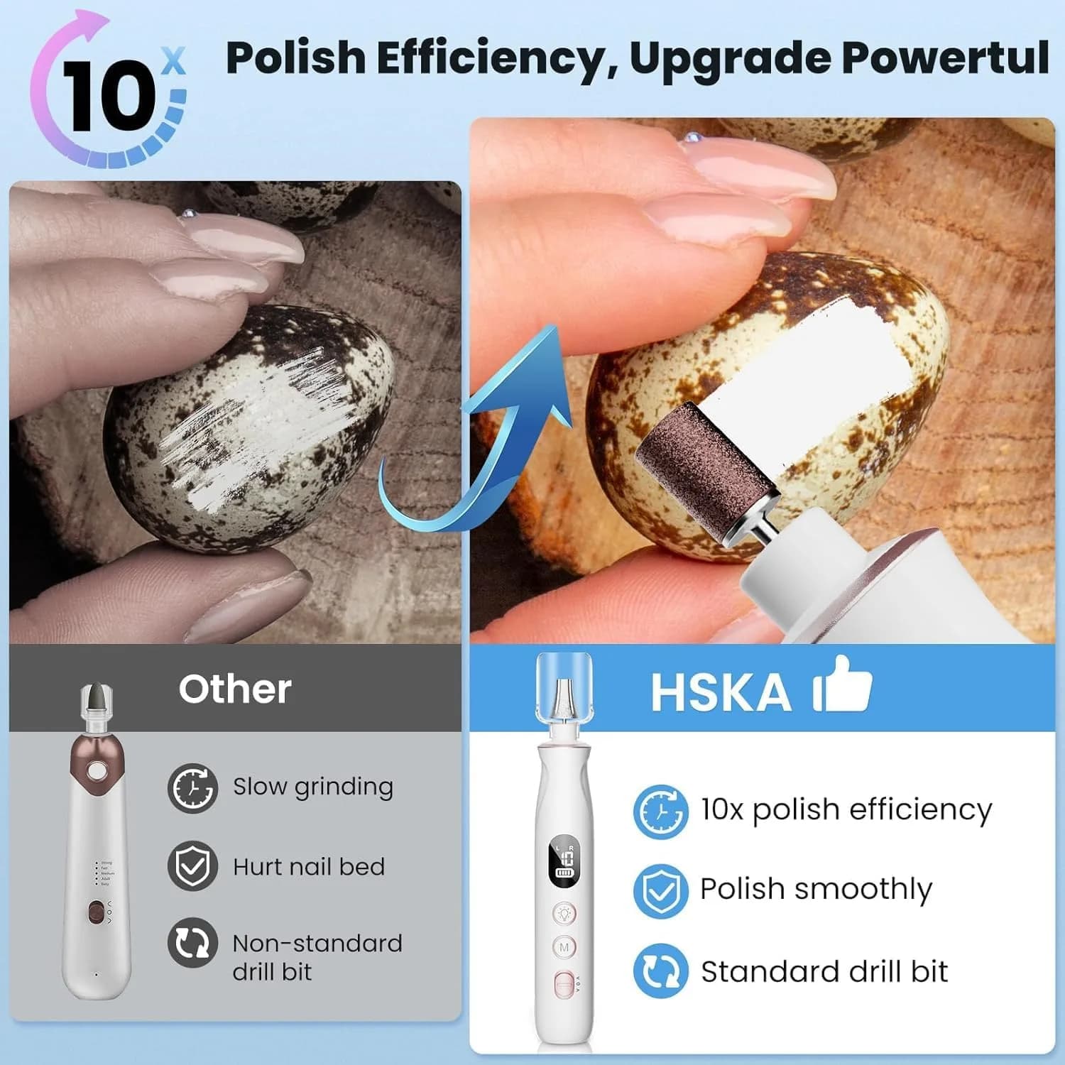 HSKAI Electric Nail Drill for Seniors, Rechargeable Cordless Nail Filer & Buffer, Purple (10-Speed, 10hr Battery) | Professional Hand & Foot Nail Care - view 2