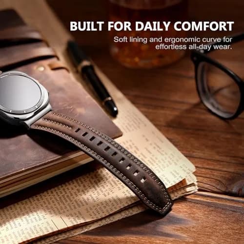 Tlselt Leather Band for Samsung Galaxy Watch Ultra 2/Ultra 47mm | Vintage Rugged Leather, Quick-Release, Fits 6.2"–8.9" Wrists thumbnail 4
