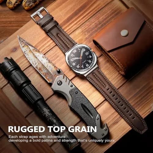 Tlselt Leather Band for Samsung Galaxy Watch Ultra 2/Ultra 47mm | Vintage Rugged Leather, Quick-Release, Fits 6.2"–8.9" Wrists thumbnail 6