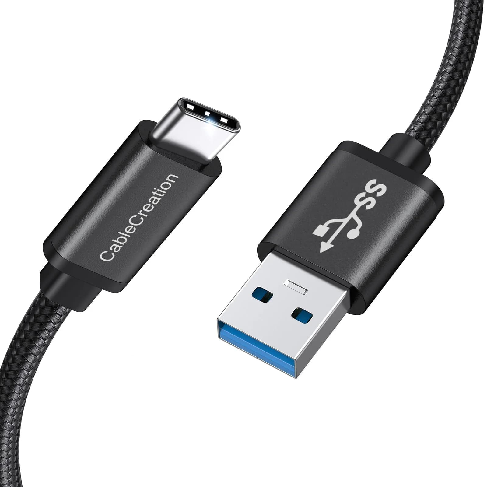 CableCreation Braided Black USB A to USB C Cable 0.5m (1.6FT) | 10Gbps Data & 60W Charging - main product image