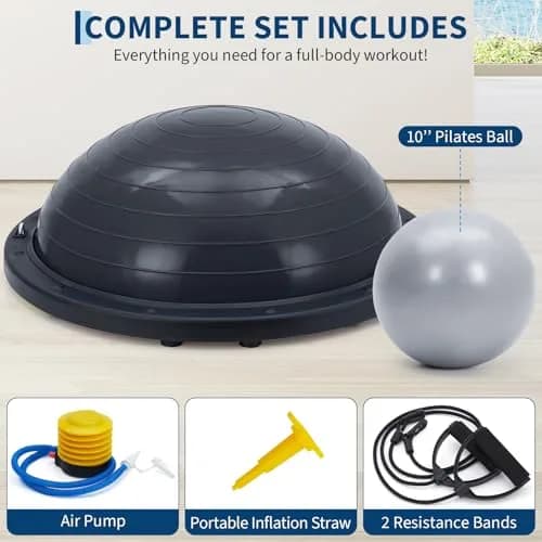 Fectiontool 23 Inch Half Balance Ball | Core Strength & Yoga Accessory with Resistance Bands thumbnail 4