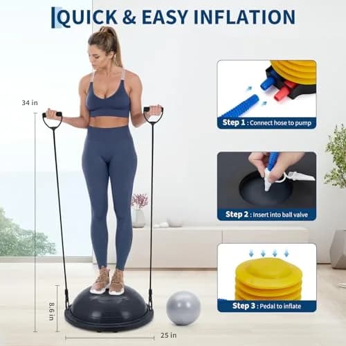 Fectiontool 23 Inch Half Balance Ball | Core Strength & Yoga Accessory with Resistance Bands thumbnail 5
