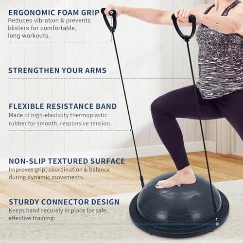 Fectiontool 23 Inch Half Balance Ball | Core Strength & Yoga Accessory with Resistance Bands thumbnail 3