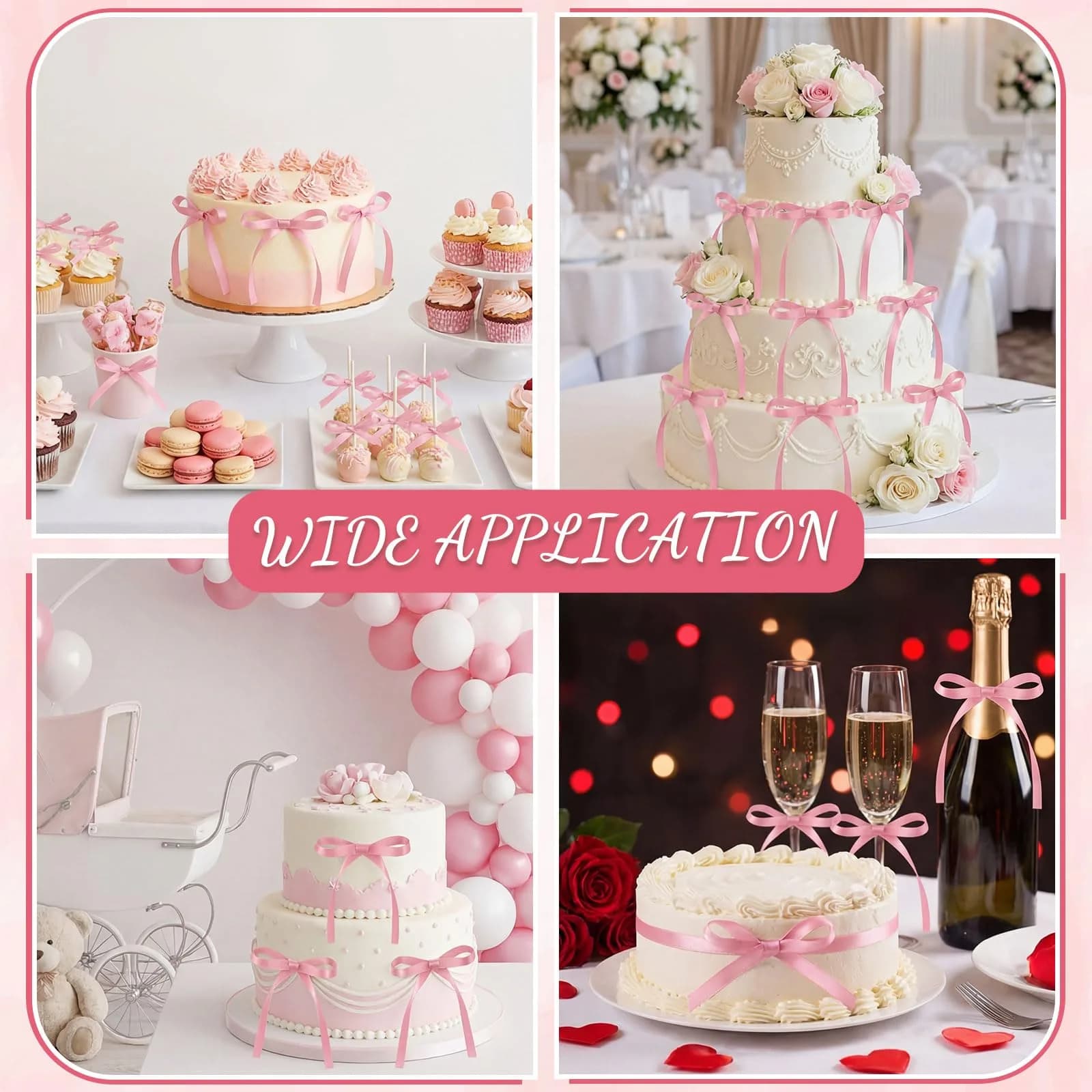 NatNarr Rose Pink Ribbon Bow Cake Toppers (30 Pack) - Handmade & Durable for Indian Celebrations - view 6