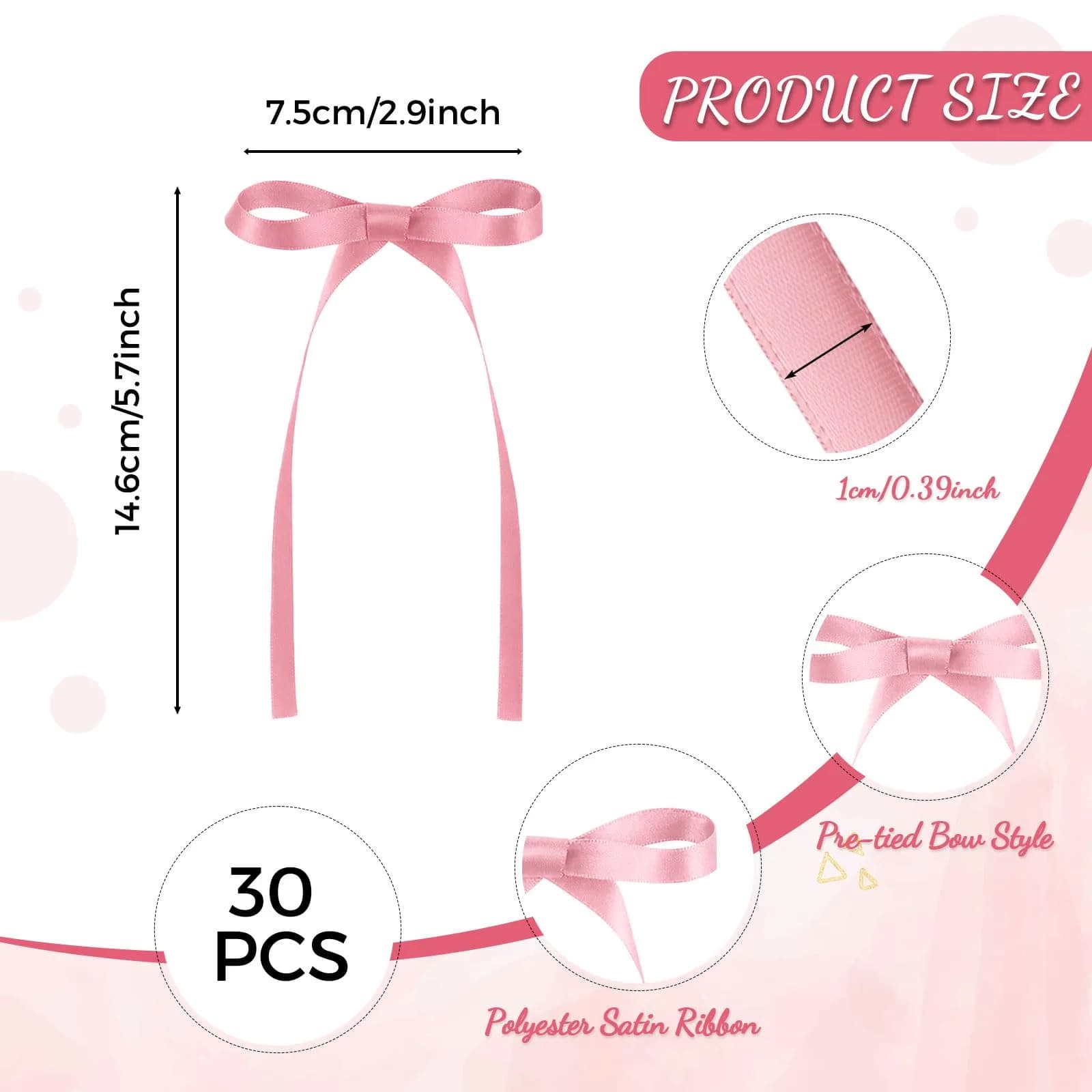 NatNarr Rose Pink Ribbon Bow Cake Toppers (30 Pack) - Handmade & Durable for Indian Celebrations - view 2