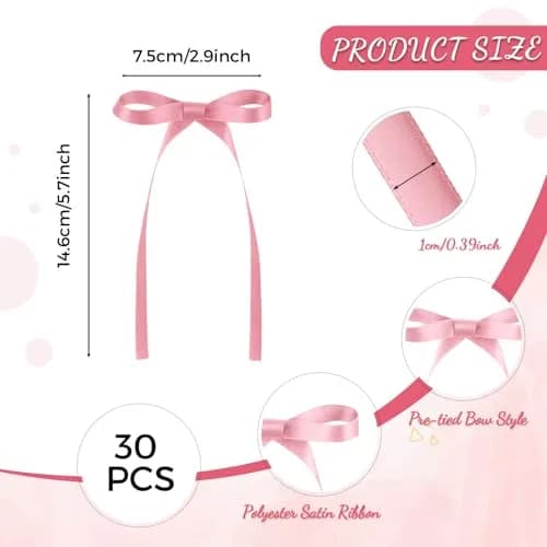 NatNarr Rose Pink Ribbon Bow Cake Toppers (30 Pack) | Handmade Polyester for Parties thumbnail 2