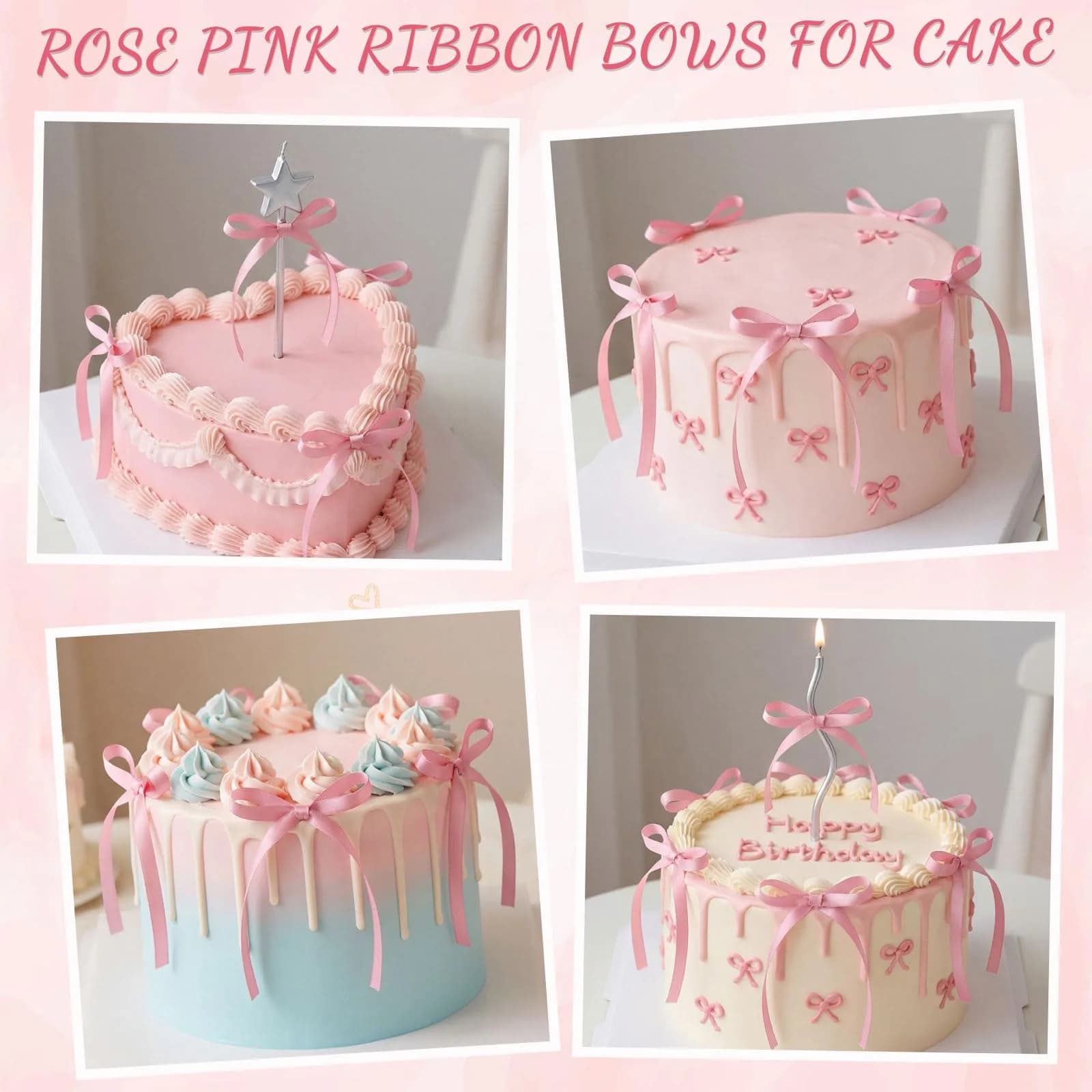 NatNarr Rose Pink Ribbon Bow Cake Toppers (30 Pack) - Handmade & Durable for Indian Celebrations - view 3