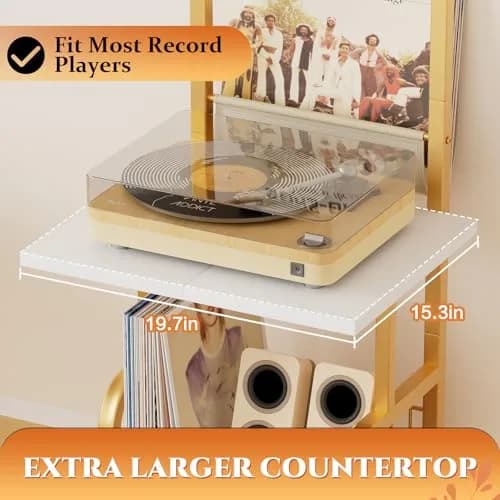 Tewinko Record Player Stand with Vinyl Storage | Vertical Design, Holds Up to 200 Albums (70-120 chars) thumbnail 5