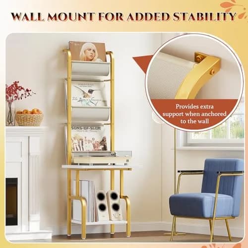 Tewinko Record Player Stand with Vinyl Storage | Vertical Design, Holds Up to 200 Albums (70-120 chars) thumbnail 7