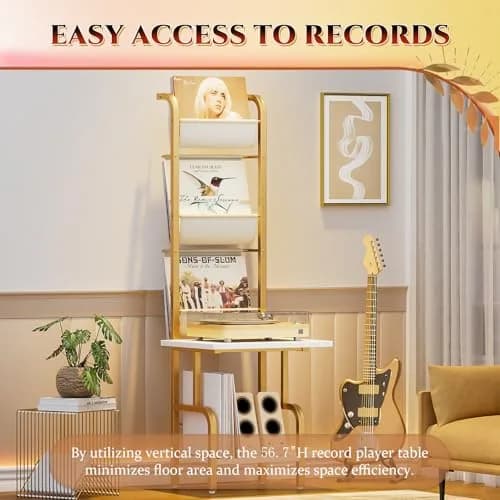 Tewinko Record Player Stand with Vinyl Storage | Vertical Design, Holds Up to 200 Albums (70-120 chars) thumbnail 3