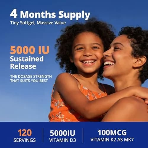 LincNutri Vitamin D3 K2 5,000IU MK7 100mcg | Supports Bone & Heart Health, 4-Month Supply thumbnail 5