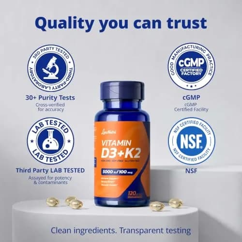 LincNutri Vitamin D3 K2 5,000IU MK7 100mcg | Supports Bone & Heart Health, 4-Month Supply thumbnail 6