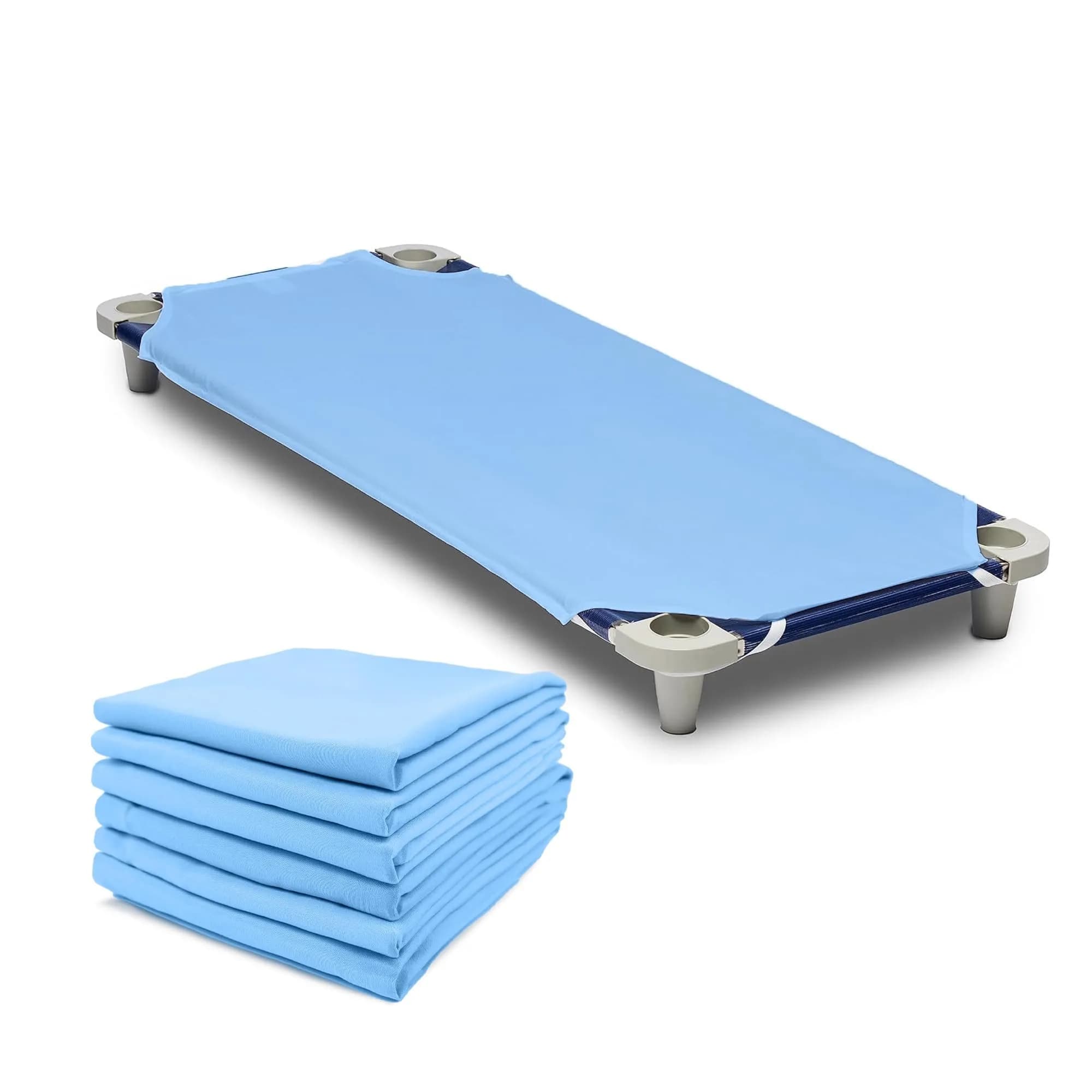 Rollee Pollee Blue Microfiber Fitted Cot Sheets - 23" x 52" - Secure Fit for Daycare Cots - main product image