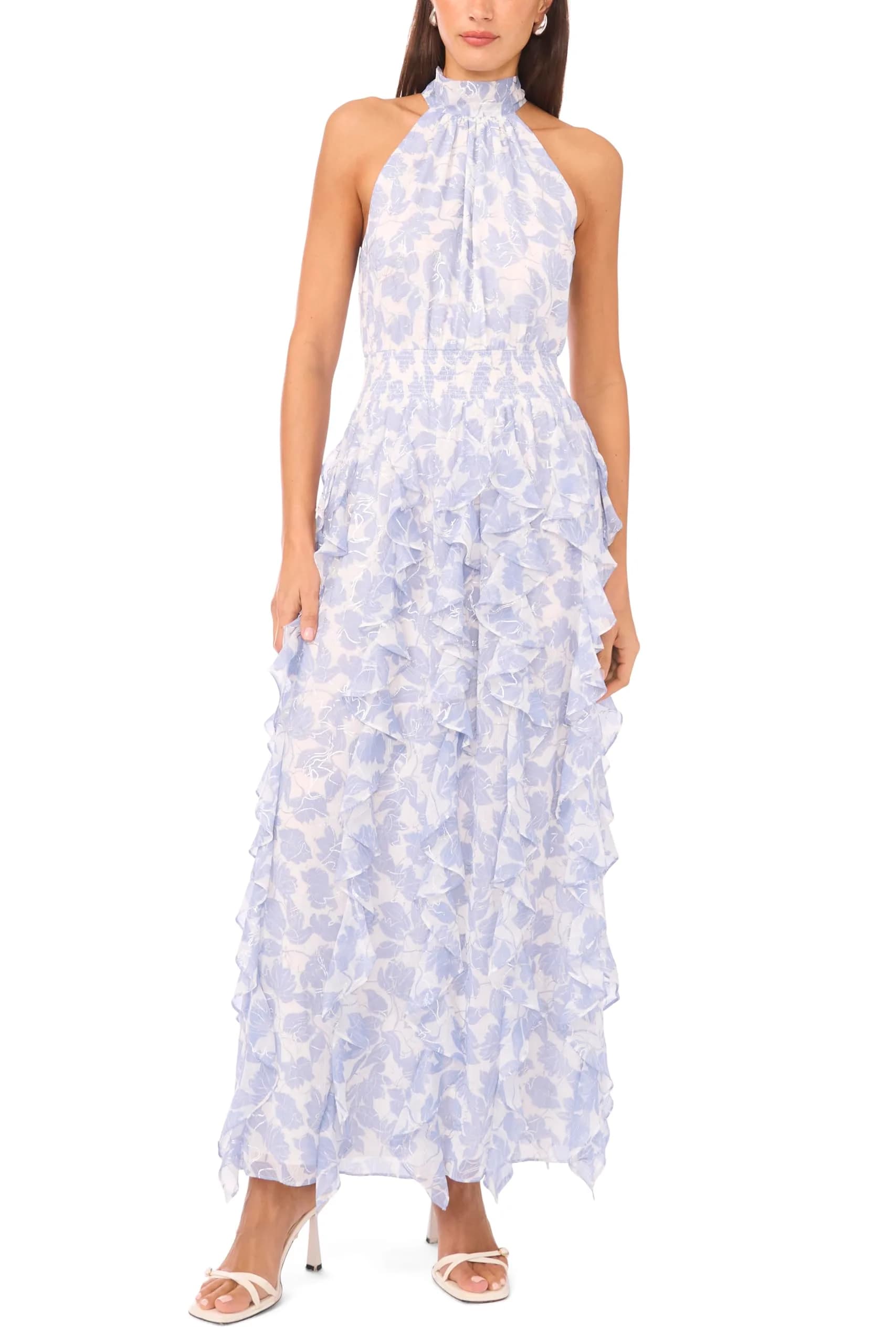 1.STATE Flounce Cascading Maxi Dress | Elegant Maxi Silhouette with Flounce Details (max 120 chars)