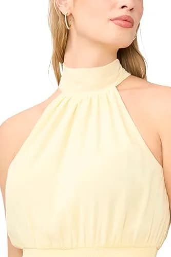 1.STATE Sleeveless Cascading Maxi Dress Pastel Yellow | Elegant Flowing Maxi for Women thumbnail 3