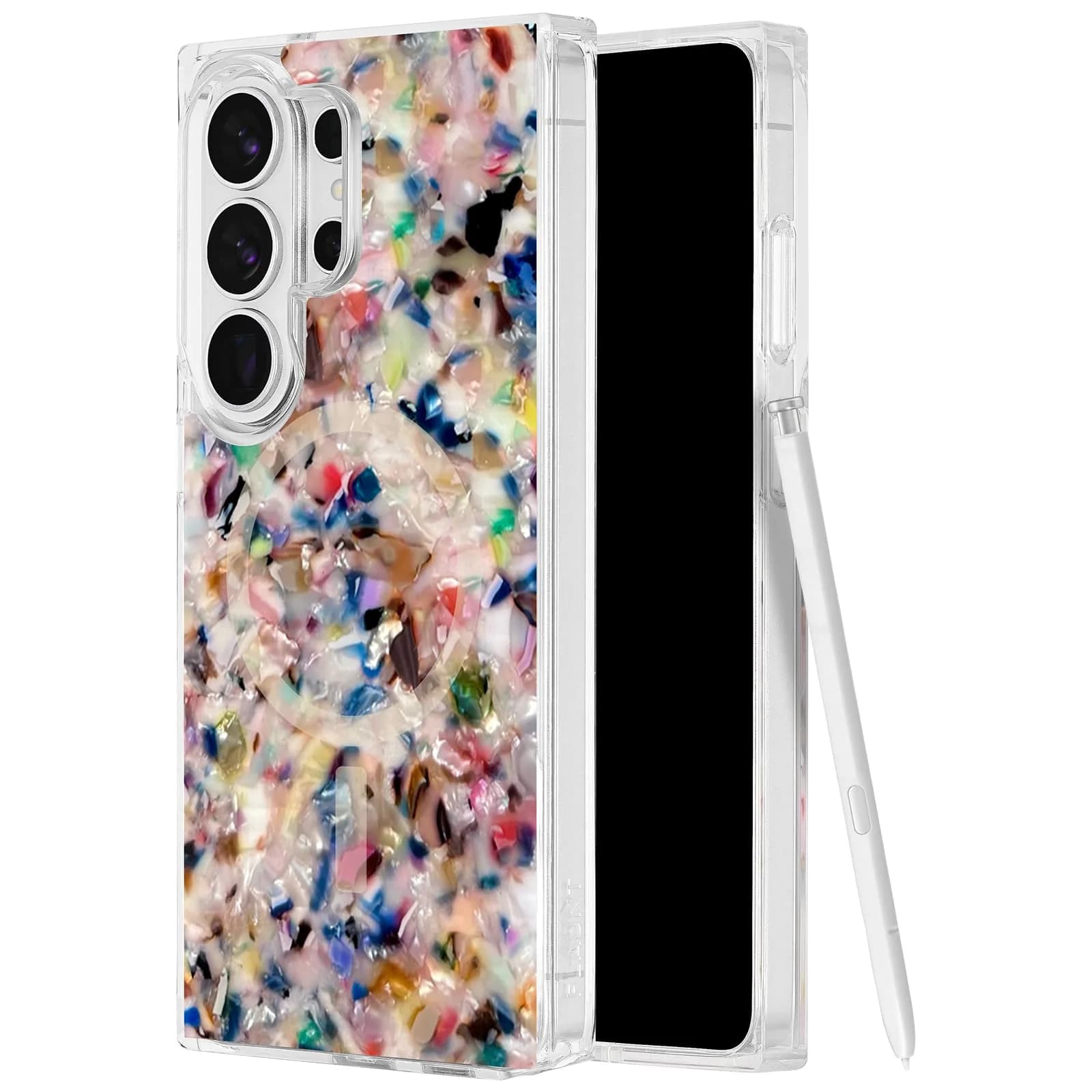 FLAUNT Square Samsung Galaxy S26 Ultra Case - Confetti Tortoise Shell | Shockproof & Magnetic — Rainbow Confetti Tortoise Shell