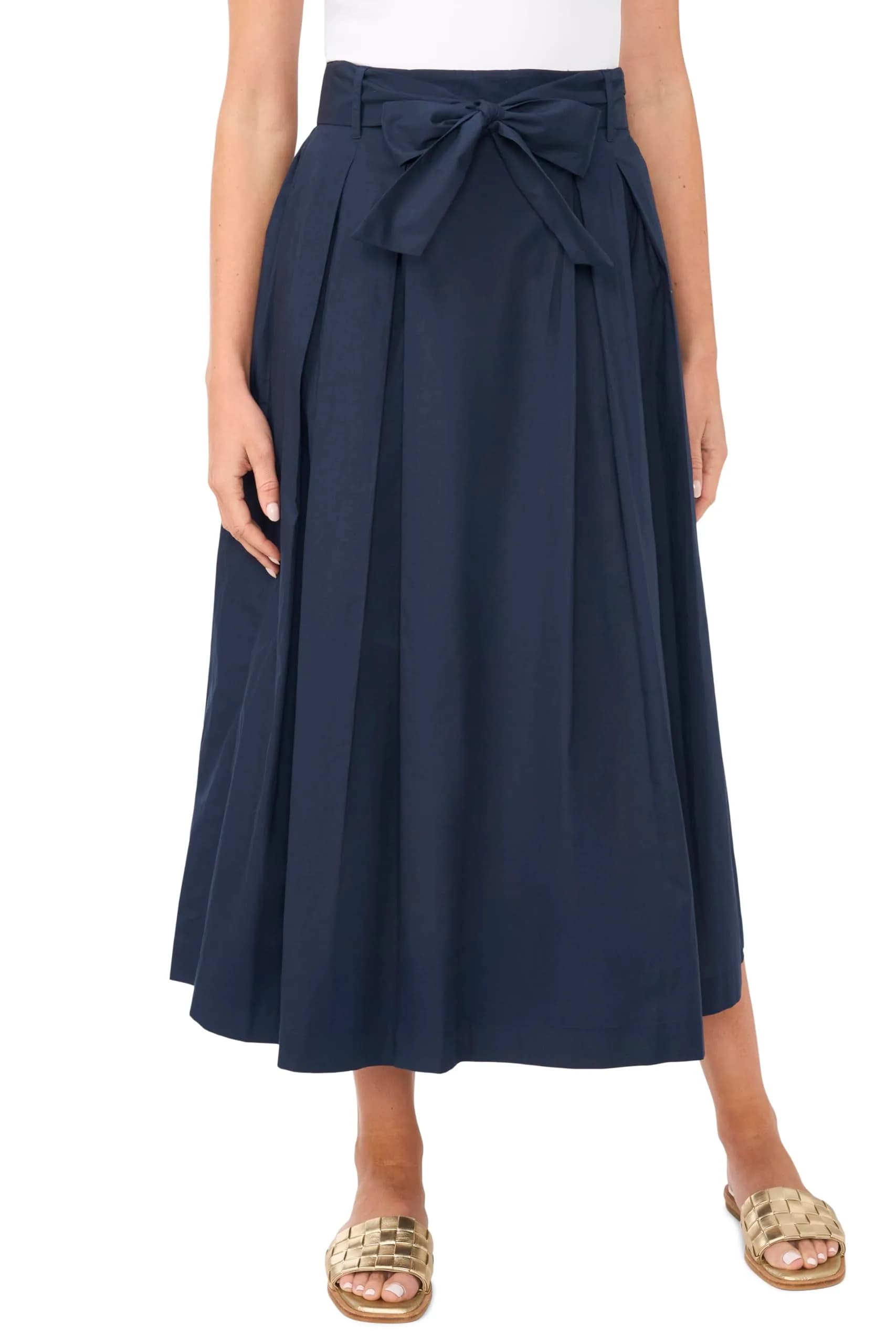 1.STATE Bow Belt Box Pleated Skirt | Mid Rise, Indigo Night, Feminine Style — Indigo Night