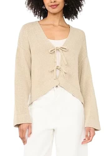 1.STATE Long Sleeve TIE Bow Front Cardigan | Feminine, Adjustable Fit, Cotton (8.8 oz / 249 g) thumbnail 1