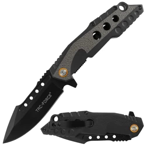 Tac-Force Folding Pocket Knife, 8.5" Overall, Black & Grey Aluminum Handle, Everyday Carry, TF-2021GY thumbnail 1