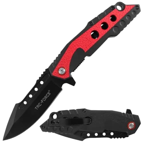 Tac-Force Folding Pocket Knife, Red & Black Aluminum Handle, 8.5" Overall | Everyday Carry with Pocket Clip thumbnail 1