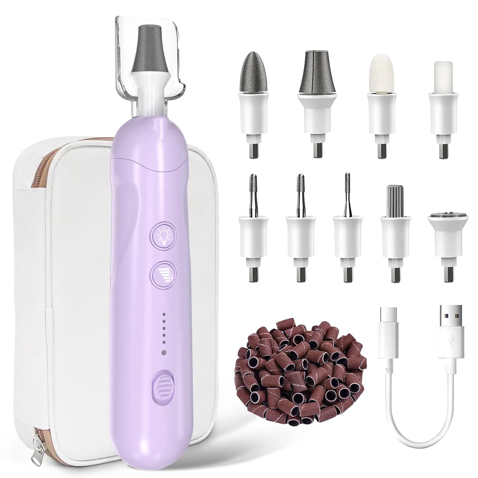 Hoxida Cordless Electric Nail File Set with 360° LED Light, Rechargeable Manicure Pedicure Kit for Feet & Hands, 0-20,000 RPM, Oil-Purple | Professional Salon Quality — Oil-purple