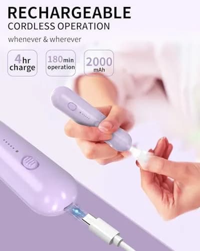 Hoxida Cordless Electric Nail File Set with 360° LED Light, Rechargeable Manicure Pedicure Kit for Feet & Hands, 0-20,000 RPM, Oil-Purple | Professional Salon Quality thumbnail 4