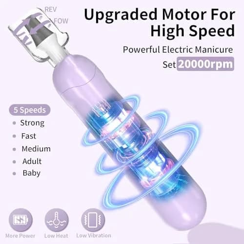 Hoxida Cordless Electric Nail File Set with 360° LED Light, Rechargeable Manicure Pedicure Kit for Feet & Hands, 0-20,000 RPM, Oil-Purple | Professional Salon Quality thumbnail 3