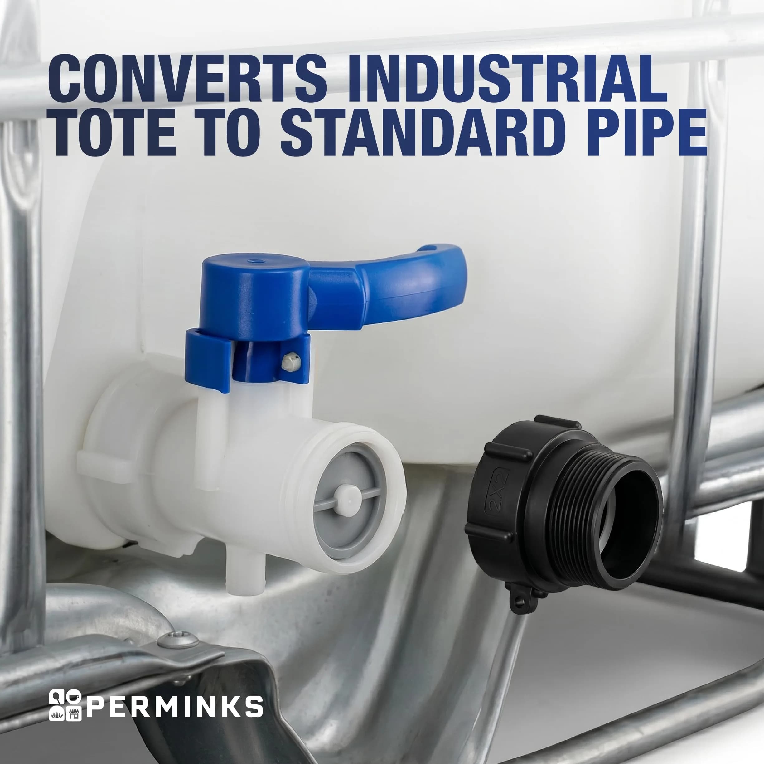 PERMINKS IBC Tote Adapter S60x6 60mm Coarse Thread to 2" NPT, 275-330 Gal, 2-Pack | Connect IBC Tanks to NPT Plumbing - view 3