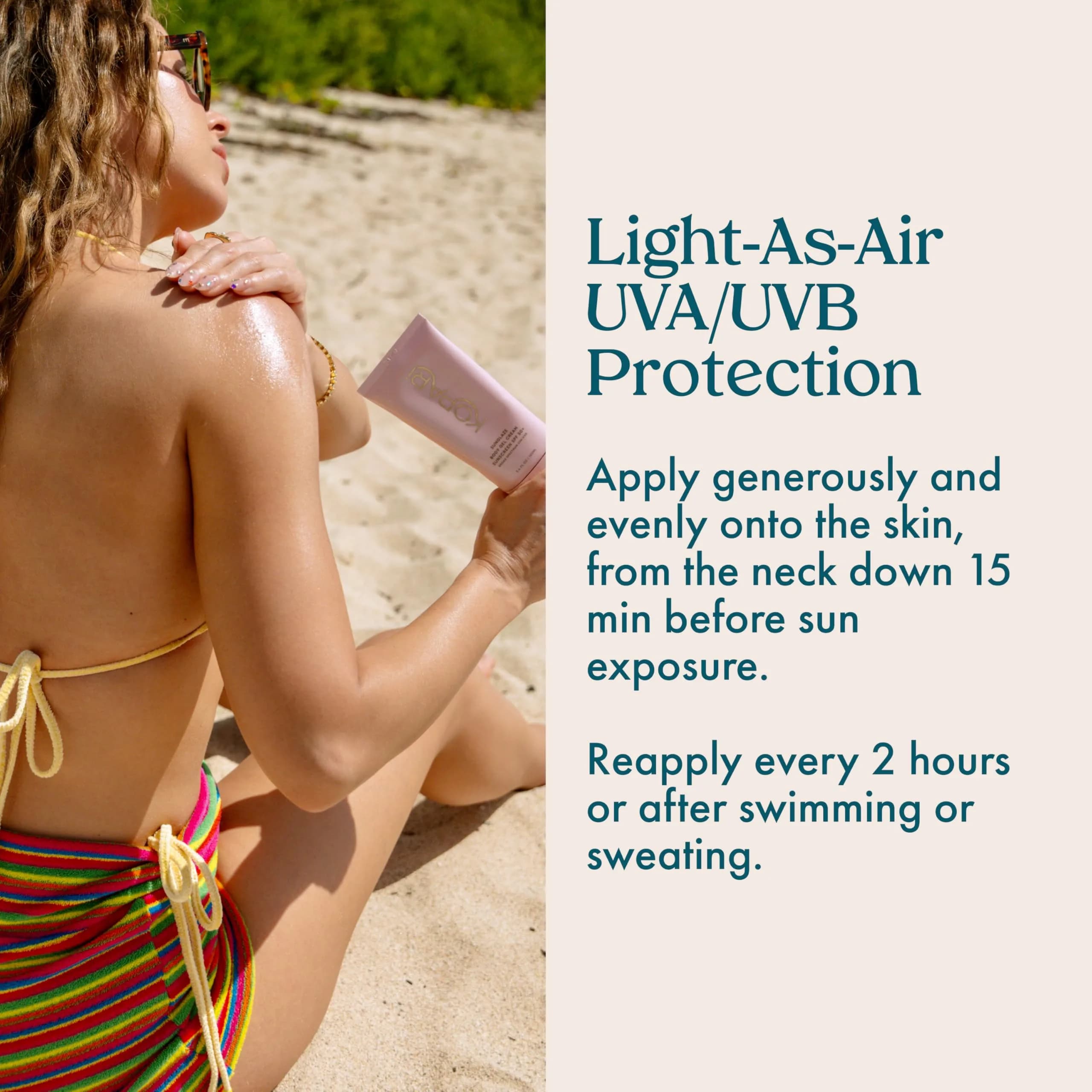 Kopari Sunglaze Body Gel Cream Sunscreen SPF 50+ 100ml (3.4 Fl Oz) | Broad-Spectrum Protection with Hyaluronic Acid & Coconut Oil - view 7