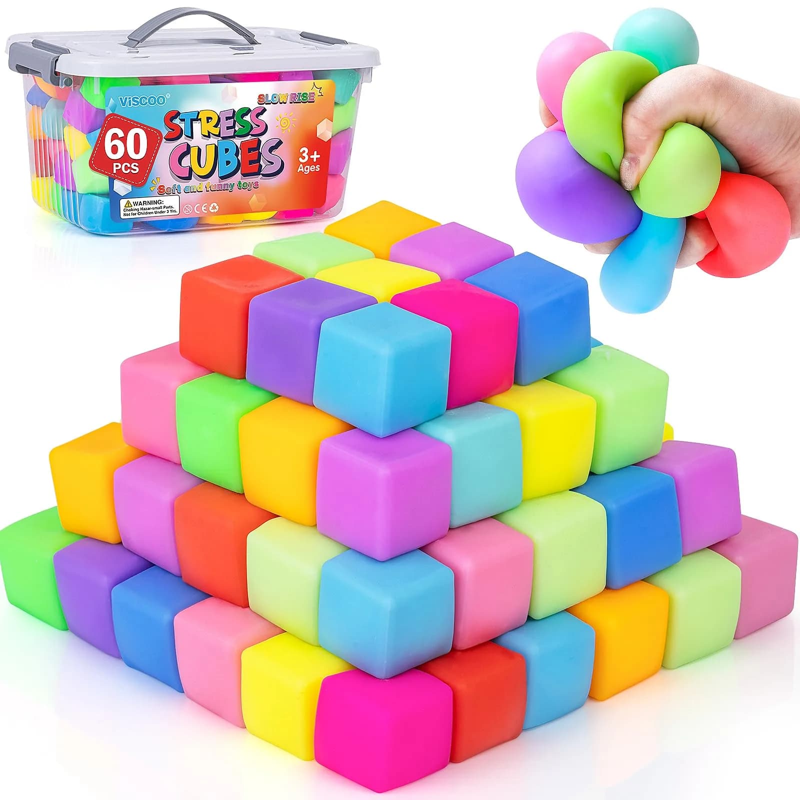 VISCOO 60 Pack Slow Rising Stress Cube Fidget Toys | Non-Toxic BPA-Free - main product image