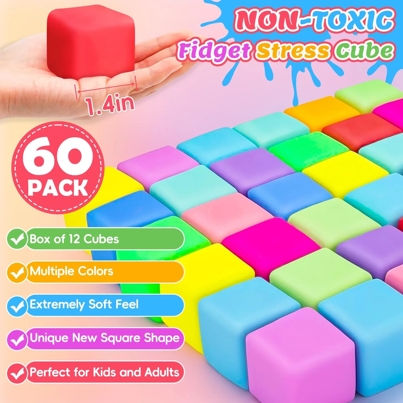 VISCOO 60 Pack Slow Rising Stress Cube Fidget Toys | Non-Toxic BPA-Free - view 2