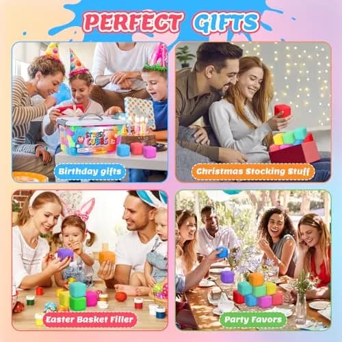 VISCOO 60 Pack Slow Rising Stress Cube 3.6cm (1.4 inch) | Non-Toxic TPR Fidget Toy for Kids & Adults thumbnail 8