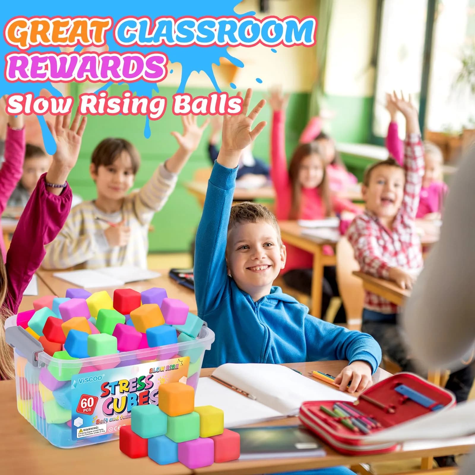 VISCOO 60 Pack Slow Rising Stress Cube Fidget Toys | Non-Toxic BPA-Free - view 7