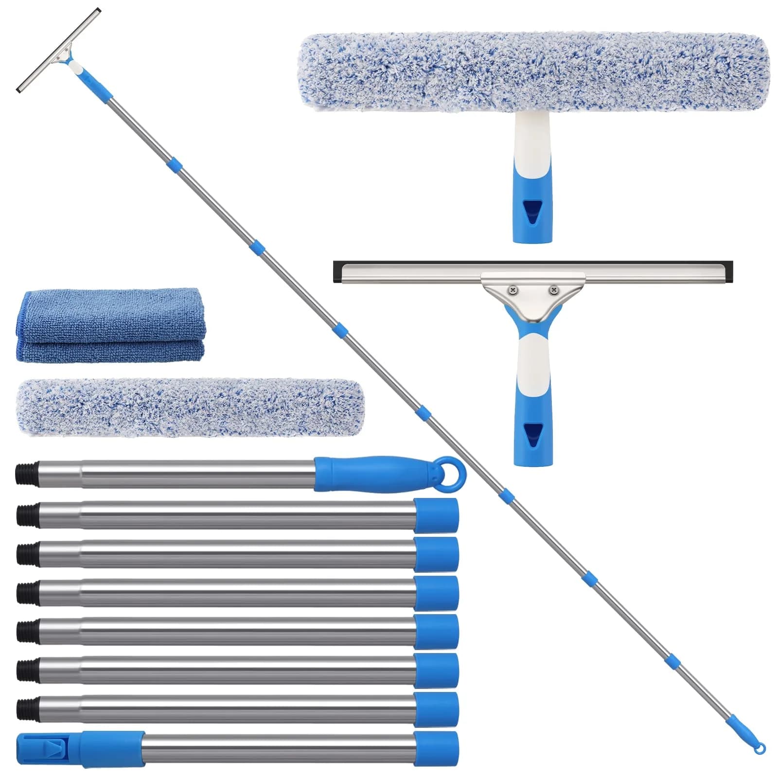 Mitclear 300 cm (10 Feet) Long Squeegee Window Cleaner Tool with Microfiber Scrubber | Streak-Free Outdoor High Window Cleaning