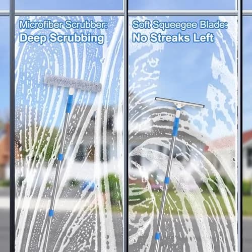Mitclear 300 cm (10 Feet) Long Squeegee Window Cleaner Tool with Microfiber Scrubber | Streak-Free Outdoor High Window Cleaning thumbnail 7