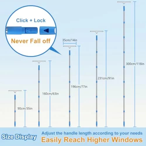 Mitclear 300 cm (10 Feet) Long Squeegee Window Cleaner Tool with Microfiber Scrubber | Streak-Free Outdoor High Window Cleaning thumbnail 3