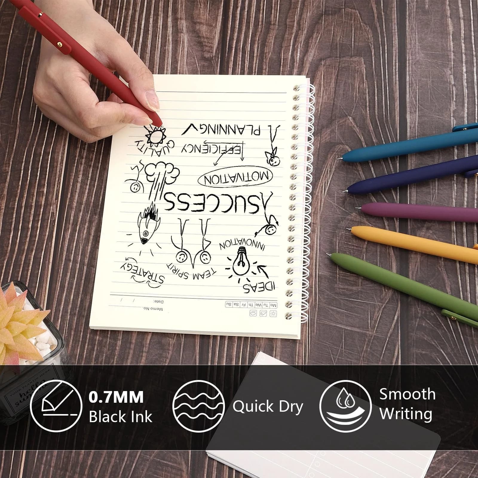 FIOVER Gel Pens, 0.7mm Fine Point Black Ink, 12 Count | Smooth Writing for Journaling & Office - view 3
