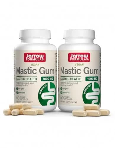 Jarrow Formulas Mastic Gum 1000 mg Veggie Capsules 120 Count (60 Count Pack of 2) | Supports Stomach and Duodenal Health thumbnail 1