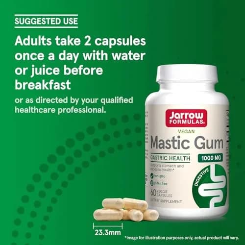 Jarrow Formulas Mastic Gum 1000 mg Veggie Capsules 120 Count (60 Count Pack of 2) | Supports Stomach and Duodenal Health thumbnail 6