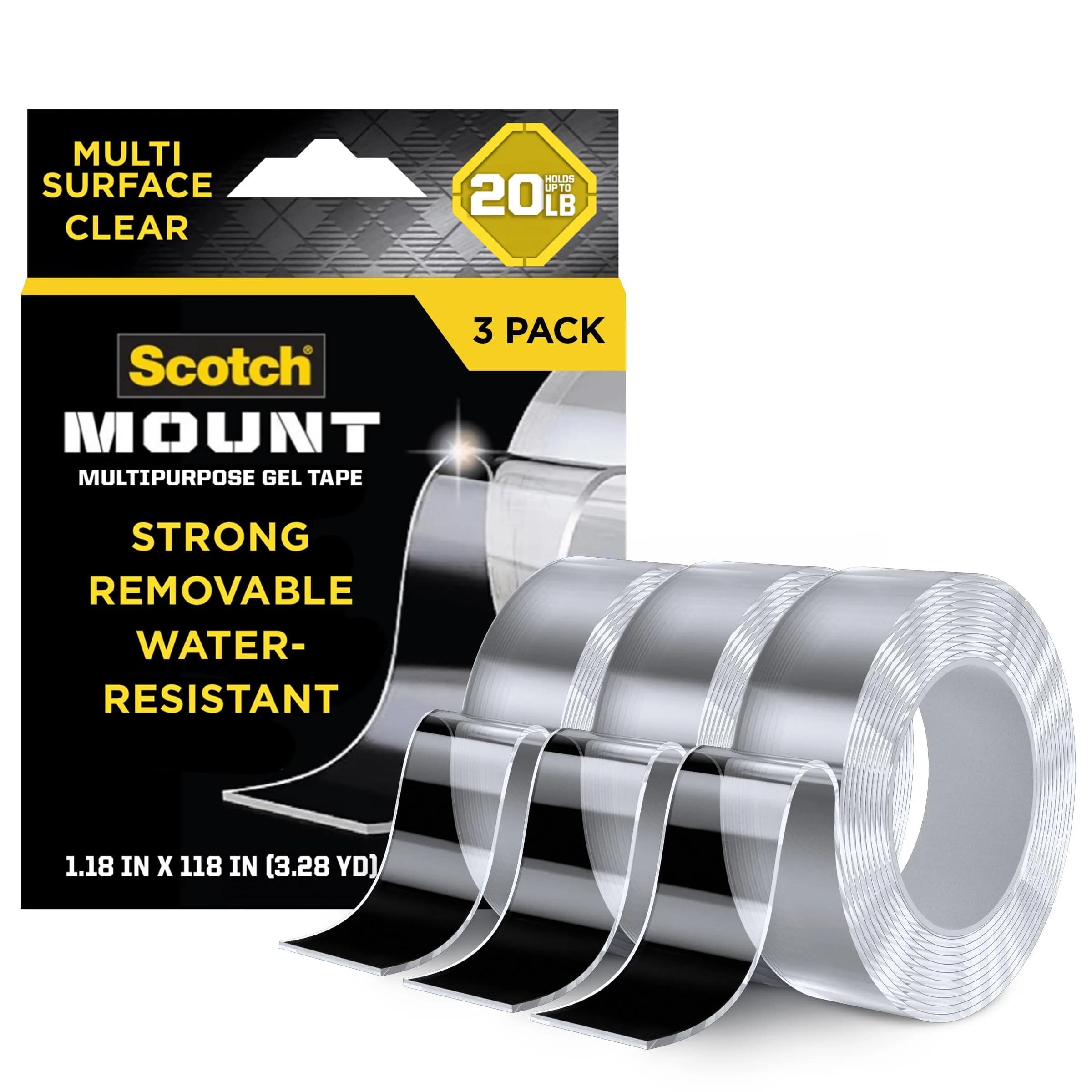 Scotch-Mount Multipurpose Gel Tape, 2 Pack (2 Rolls), 30 mm x 1.5 m | Heavy Duty Removable Mounting Tape