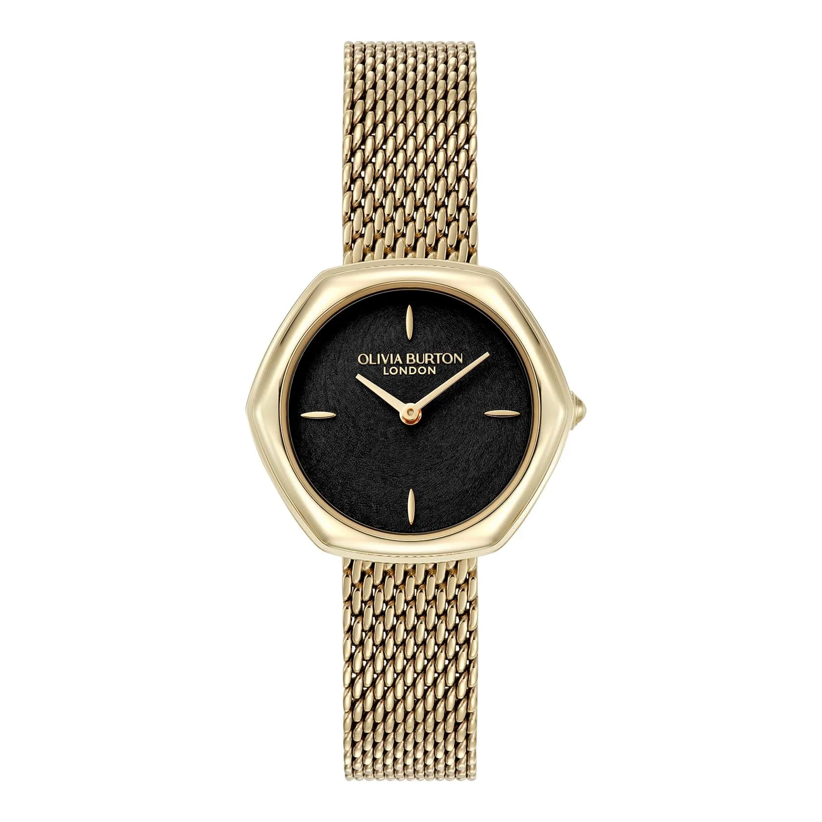 Olivia Burton Charing 29mm Women’s Quartz Watch | Hexagonal Honeycomb Design, Gold Mesh Strap