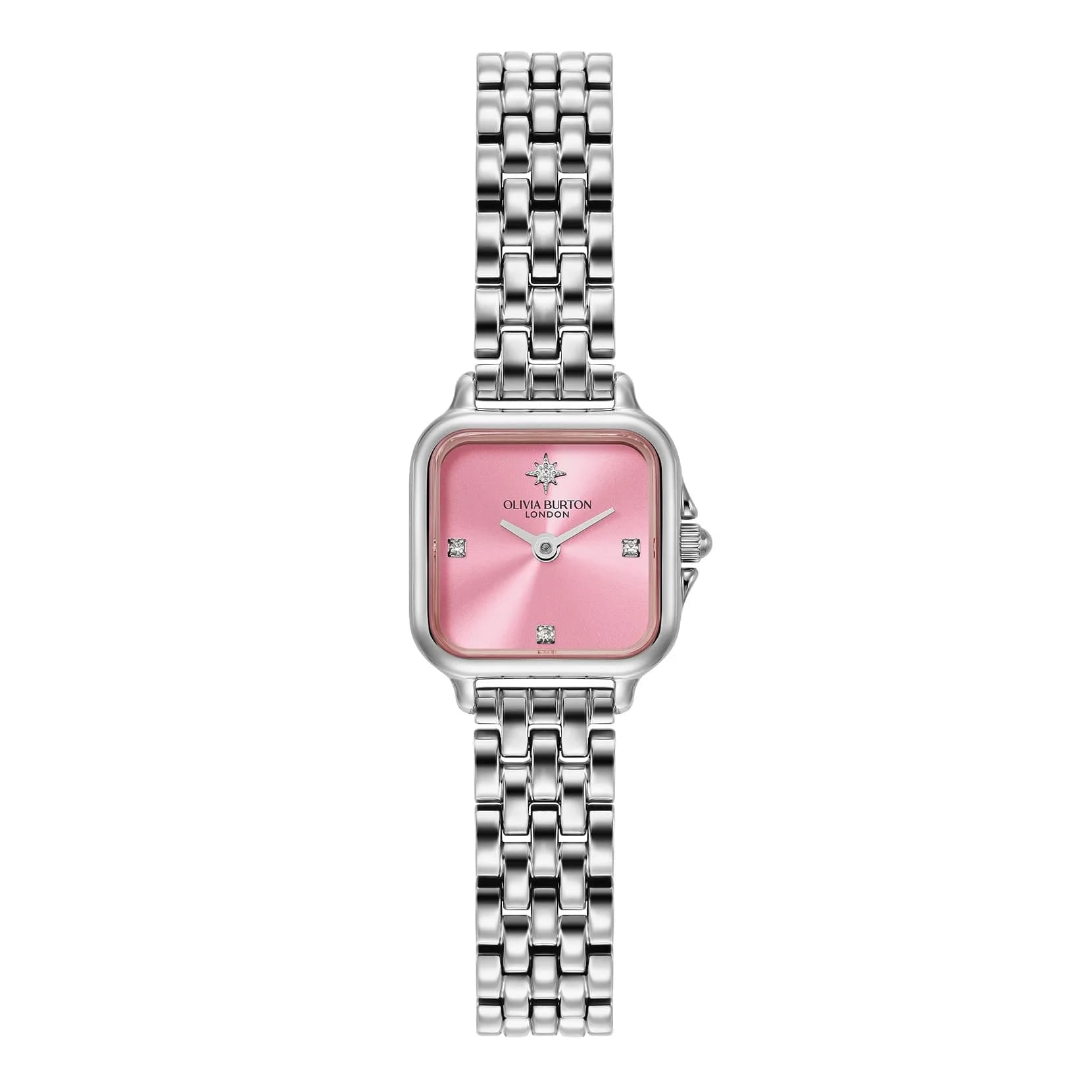 Olivia Burton Mini Grosvenor 20mm Women’s Quartz Watch | Pink Frost Rose Sunray Dial, Stainless Steel Bracelet, 30m Water Resistance — Pink Frost Rosebud Sunray