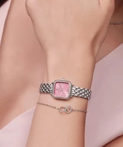 Olivia Burton Mini Grosvenor 20mm Women’s Quartz Watch | Pink Frost Rose Sunray Dial, Stainless Steel Bracelet, 30m Water Resistance thumbnail 2