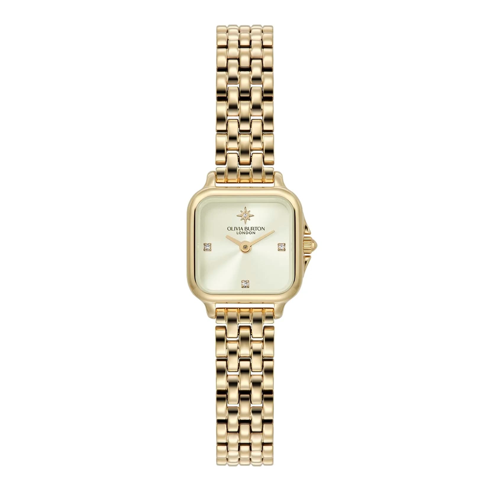Olivia Burton Mini Grosvenor 20mm Women’s Quartz Watch | Pink Frost Rose Sunray Dial, Stainless Steel Bracelet, 30m Water Resistance — Ivory