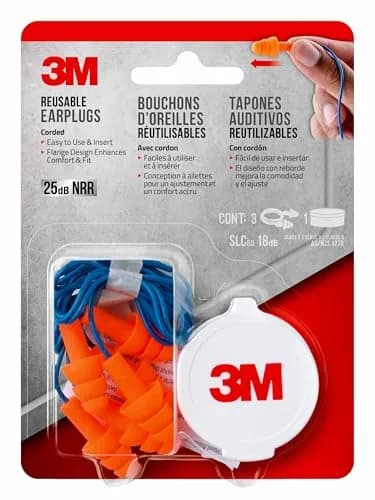 3M Corded Reusable Earplugs 6 Pair (Pack of 2) | NRR 25 dB Noise Reduction thumbnail 4