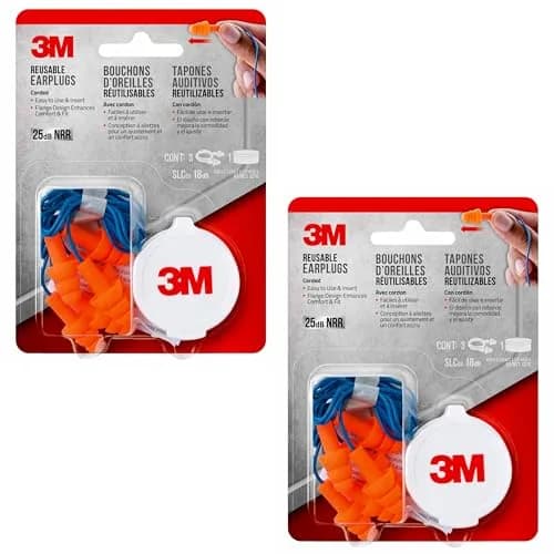 3M Corded Reusable Earplugs 6 Pair (Pack of 2) | NRR 25 dB Noise Reduction thumbnail 2