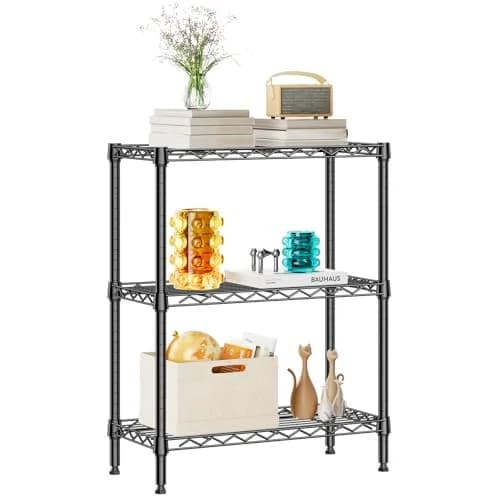 IZEUK 3-Tier Wire Shelving Unit, Small Metal Shelf Rack for Kitchen & Bathroom | 750 lbs Capacity, Black, Adjustable thumbnail 1